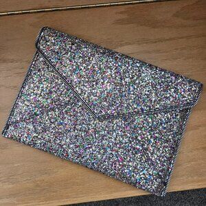 Rebecca Minkoff Leo multi glitter envelope clutch purse EUC!!